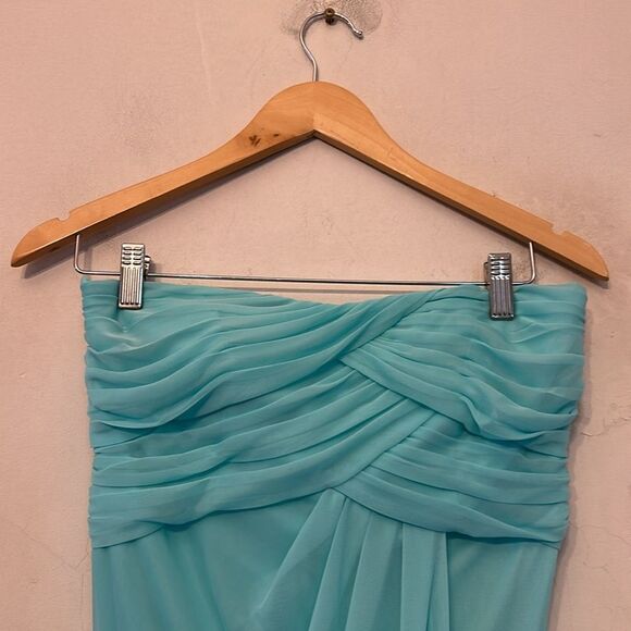 David’s Bridal Aqua Short Flowy Strapless Mesh Dress Size 4 New - Picture 3 of 8